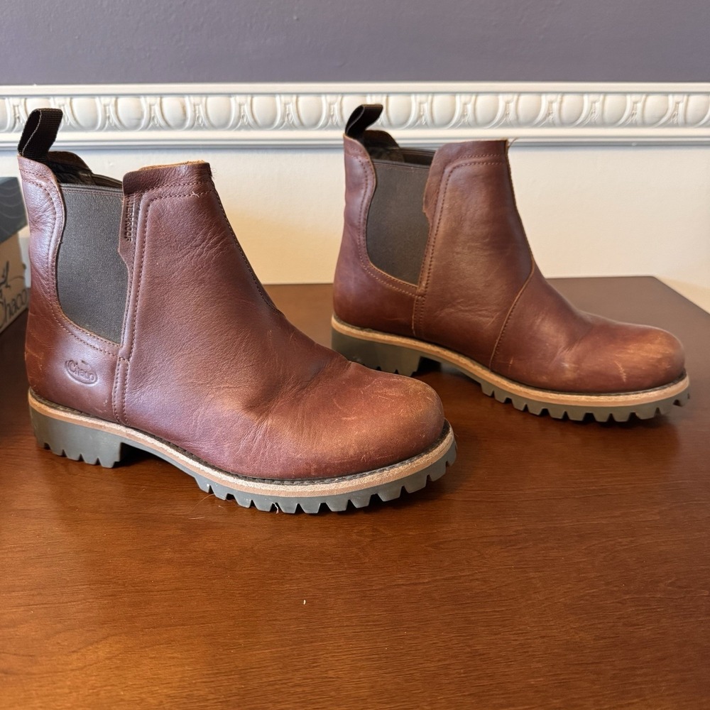 Chaco Fields Chelsea Waterproof Boots Womens 8 Barley Brown Leather Lug Sole - Picture 2 of 8